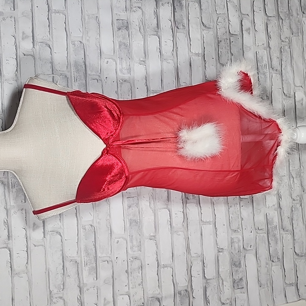 Vintage Inner Secrets Red Faux Fur Holiday Teddy Lingerie